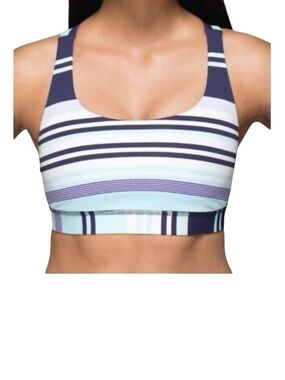 Lululemon Striped Scoop Neck Sports Bra - Navy & Light Blue